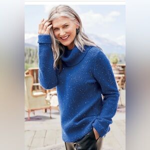 Soft Surroundings  Linley Sequin Sweater Cowl Neck Sapphire Blue Sweater